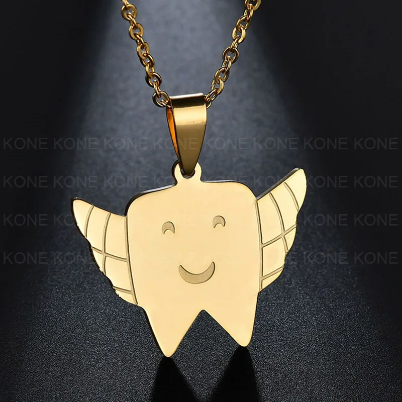 UZone нержавеющая сталь золотого цвета крыло подвеска с дизайном зуб ожерелье для