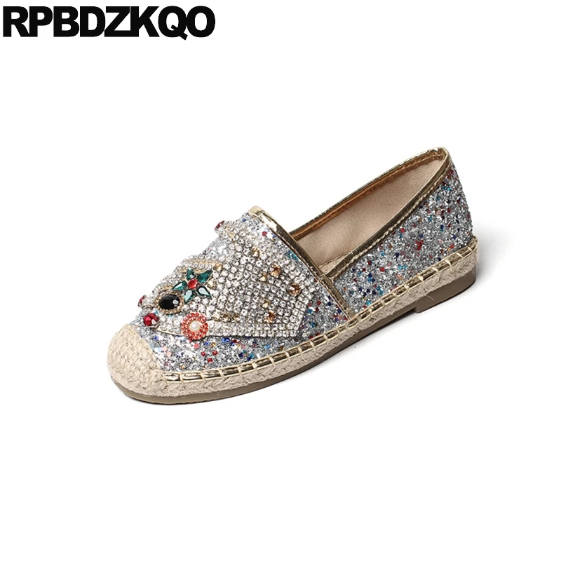 ручной работы тканый эспадрильи дизайнер горный хрусталь плоские конопля лоферы