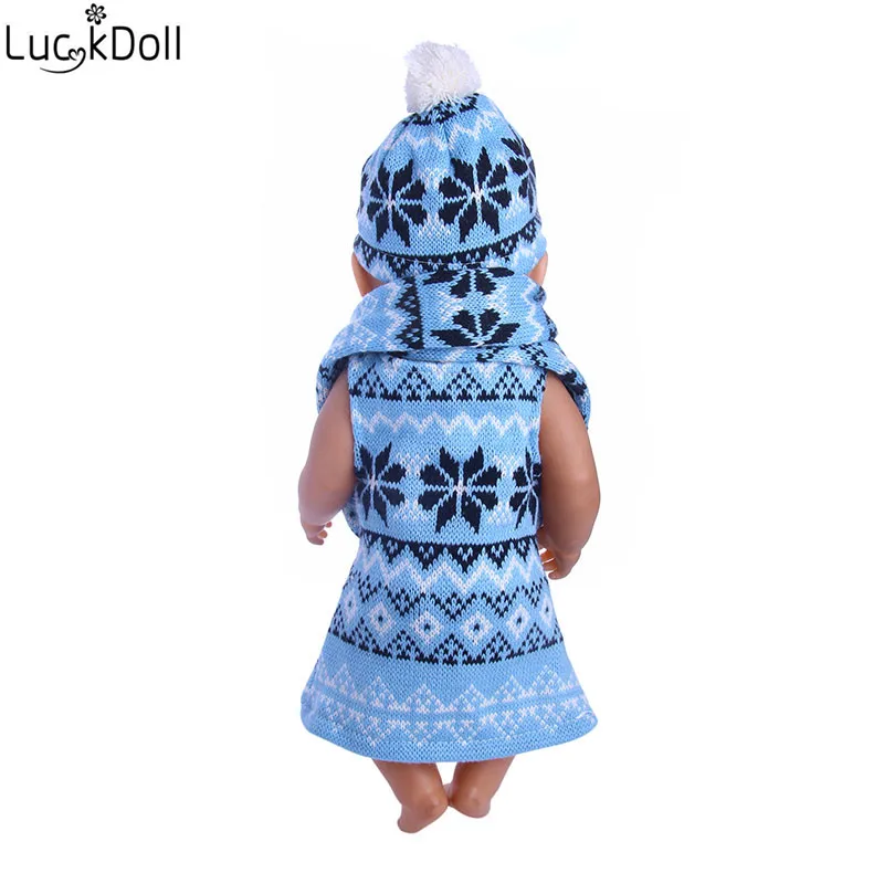 LUCKDOLL шляпа ручной работы+ шарф+ платье подходит 18 дюймов Американский 43cmBabyDoll одежда аксессуары, игрушки для девочек, поколение, подарок на день рождения