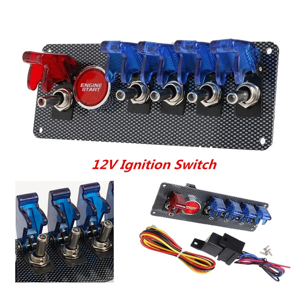High Quality Universal Car 12V Racing Motorcycle Ignition Switch + 4 Blue &amp 1 Red LED Toggle Button Panel | Автомобили и