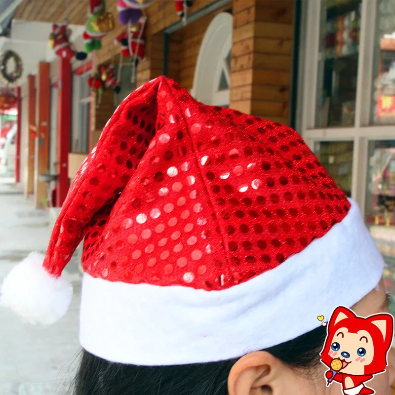 

5pcs 28*35cm Glitter Christmas Hat Ornaments Santa Claus Hat Non-woven Christmas Hat Christmas Party Supplies red Adult Sequins