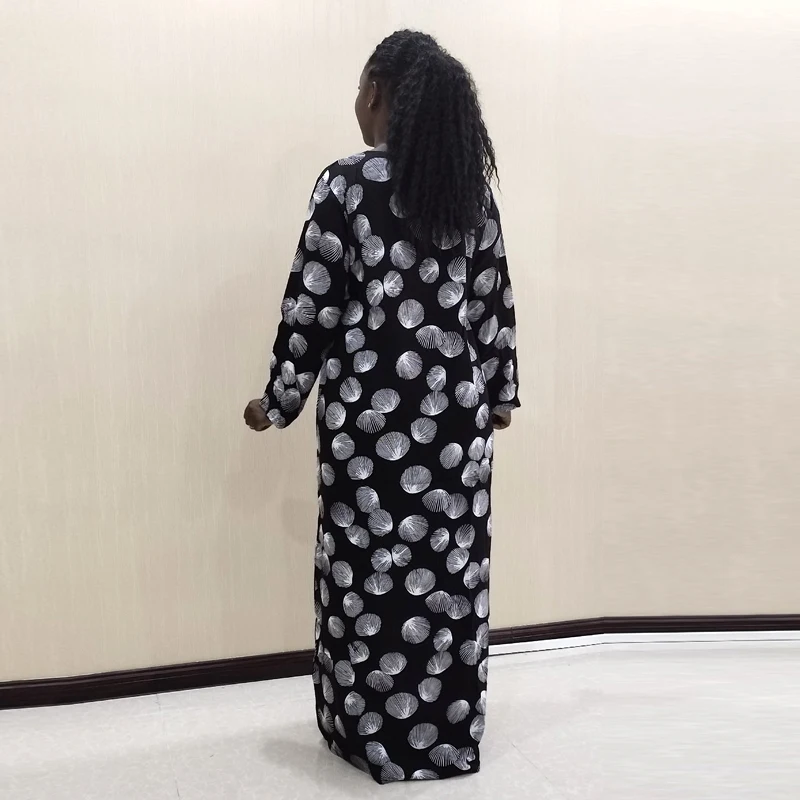 Платье женское хлопковое с вышивкой V-образным вырезом и длинным рукавом |