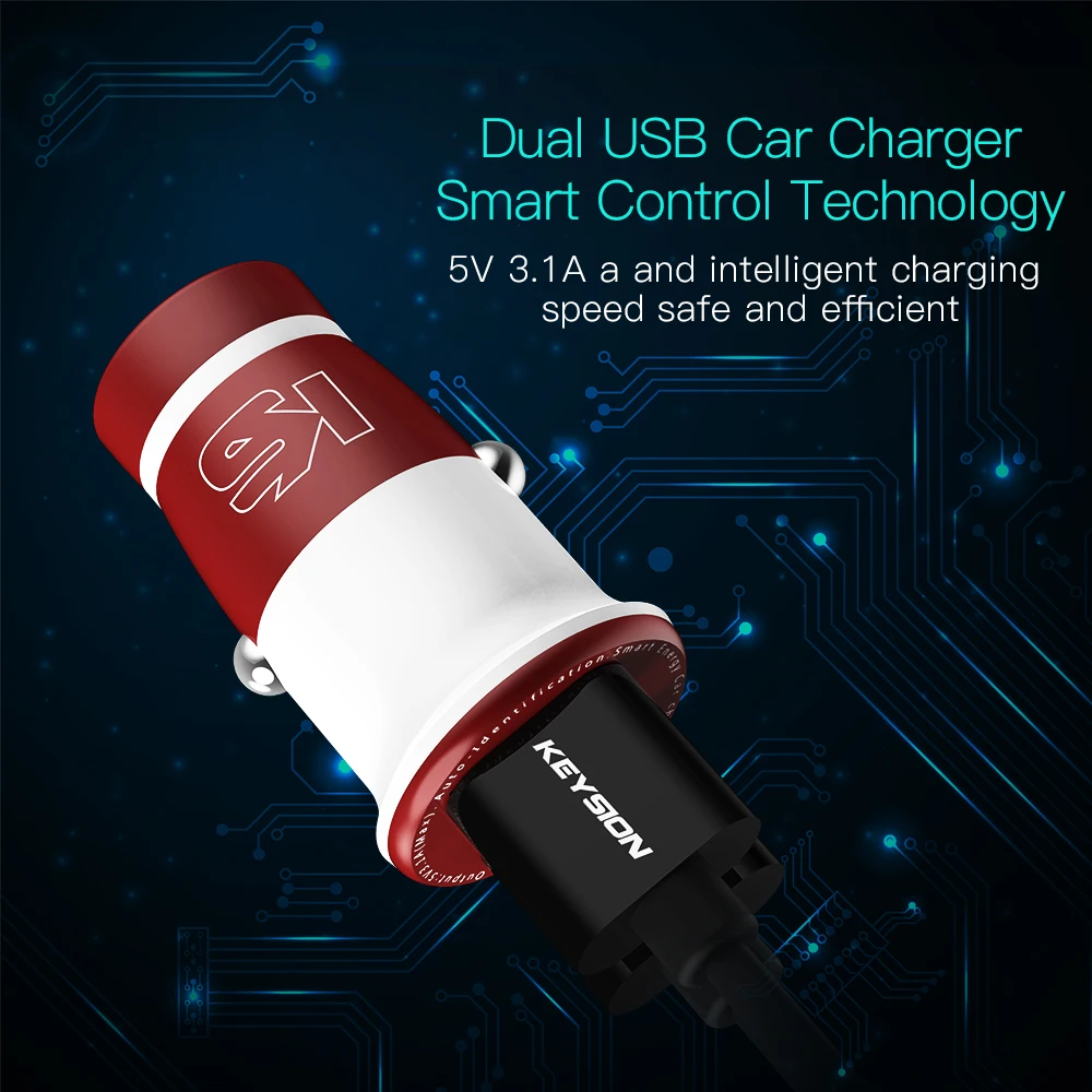 KEYSION Mini 3.1A USB Автомобильное зарядное устройство двойной мобильный телефон