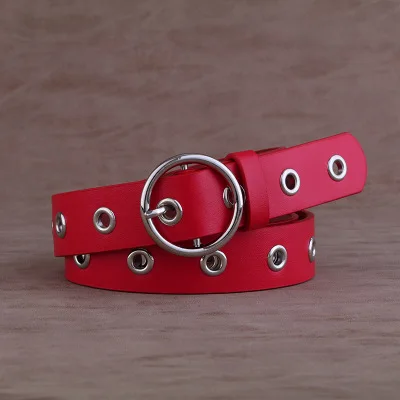 Silver buckle red Высокая плотность сплава пряжка панк-ремни Женская искусственная кожа гладкая металлическая пряжка простой ремень модный декоративный Джинсовый пояс леди - Цвет: Silver buckle red