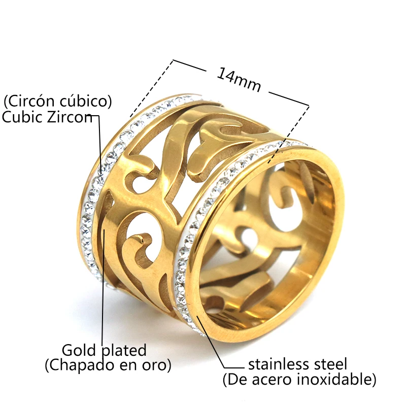 PZ Titanium Stainless Steel Rings For Women Hollow Full Circle Of Zircon Engagement Fashion Jewelry Male Party | Украшения и