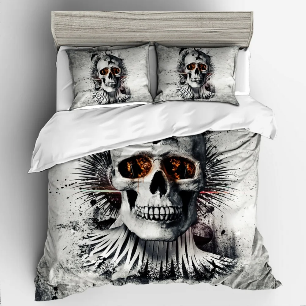 

Bedding Set terror Death Skull Skull Bride black and white European style 2/3pcs soft Duvet Cover Sets Pillowcase