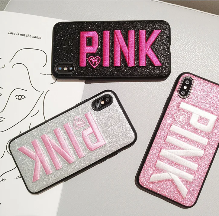 Роскошные 3D вышивка VS PINK Блестящий сверкающий мягкий чехол для iphone 5 6 S 7 8 plus X XR XS