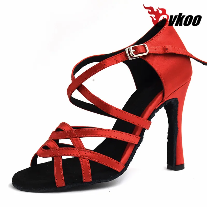 Evkoodance Zapatos De Baile girl Satin Black Tan Red Purple 10cm women Latin Ballroom Salsa Dance Shoes For Ladies Evkoo-068