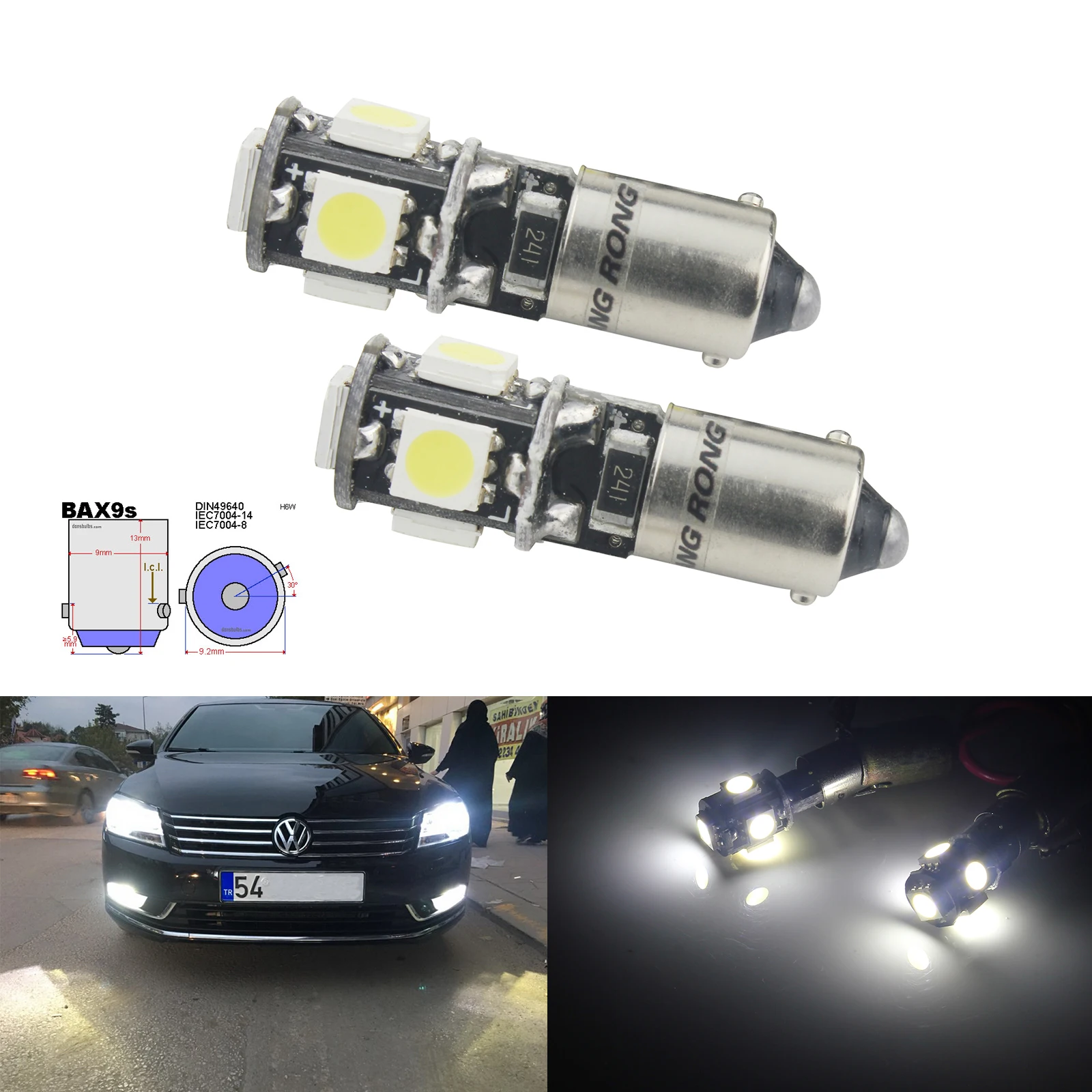 ANGRONG 2x H6W BAX9s 5 SMD СВЕТОДИОДНЫЙ парковочный боковой светильник ксеноновый белый для