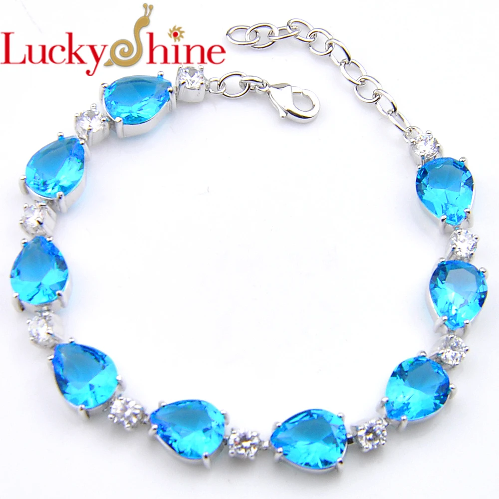 Luckyshine капли воды блеск синий кристалл создана кварца посеребренные цепочки