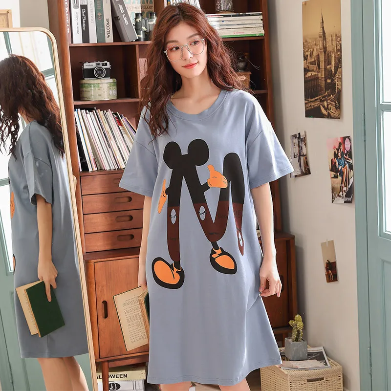 nightgowns women Ночные рубашки женские хлопковые летние с коротким рукавом пижамы женские хлопковые сексуальные Мультяшные дамские ночные рубашки размера плюс ночное белье 3XL - Цвет: nightgowns women