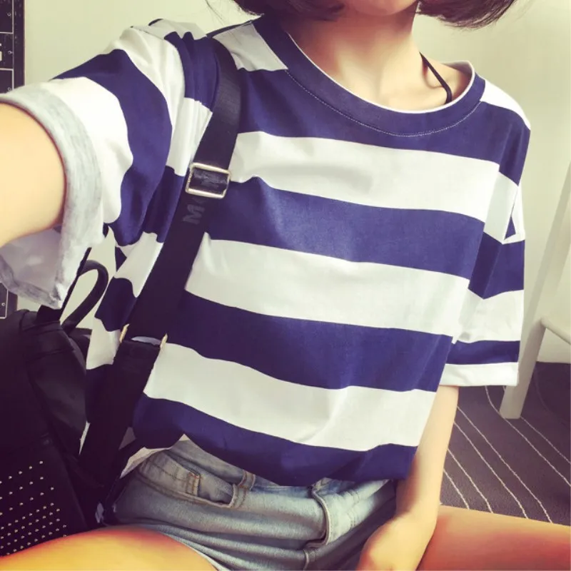 

Summer T Shirt For Women Stirped Loose Shirt Casual O-neck Women Short Sleeve/Oversize T Shirt Female Tee Shirt Femme Tops