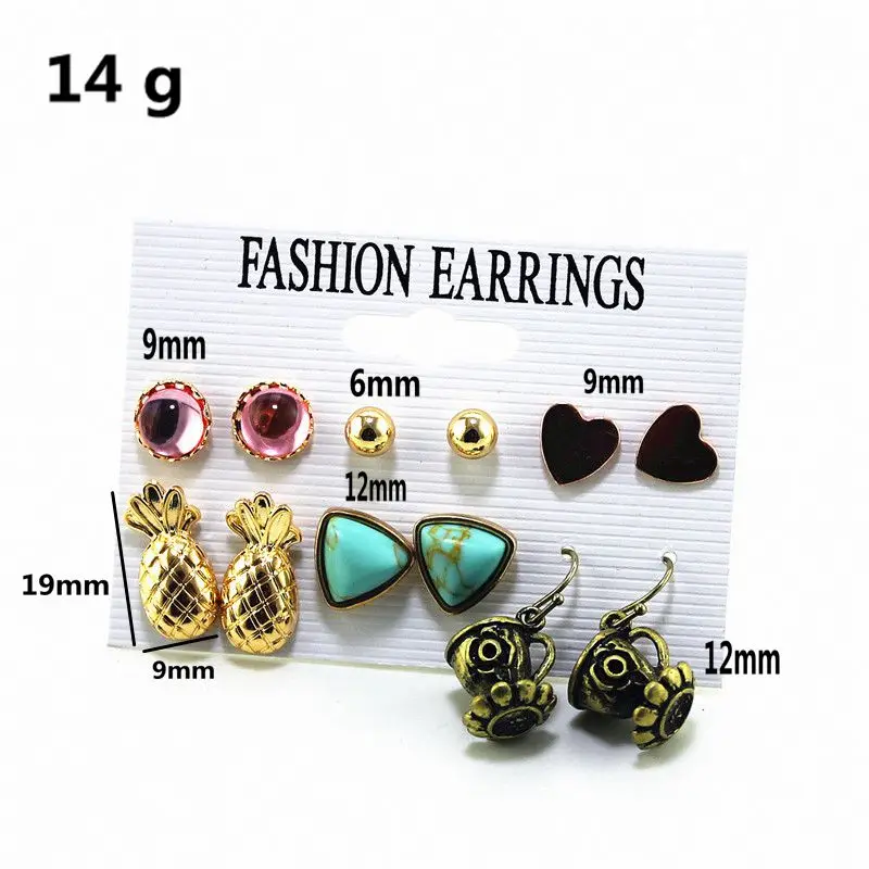 ENZE new fashion 6 pairs / set of earrings mixed heart-shaped plant retro pendant hundred matching accessories wholesale | Украшения и