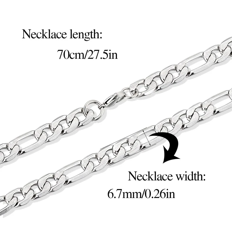 304L Stainless Steel Carve Figaro Chain Long Necklace Men Jewelry Wholesale Link Chain Men Necklace 50cm 60cm 70c Collares Kolye