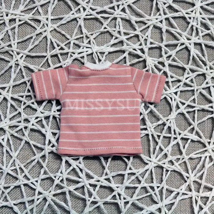 pink stripe Новая полосатая футболка Blyth, Одежда для куклы, футболка с коротким рукавом для кукольных аксессуаров(fit Licca, Pullip, Momoko, obistu, Blyth, 1/6 Doll - Цвет: pink stripe