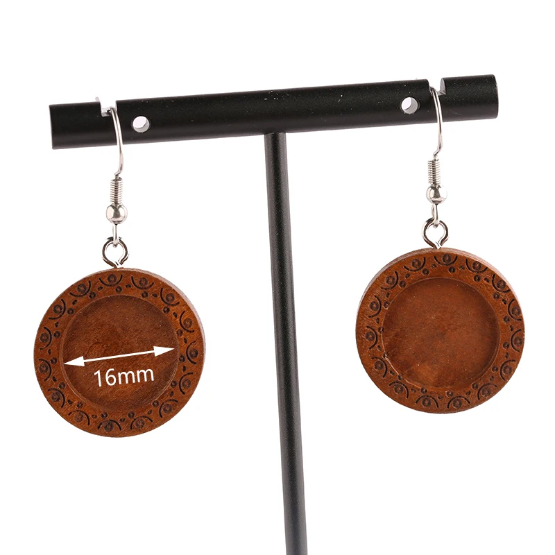 

reidgaller 5pairs wood earring base 16mm dia blank cabochon bezel settings diy stainless steel ear hooks findings for jewelry