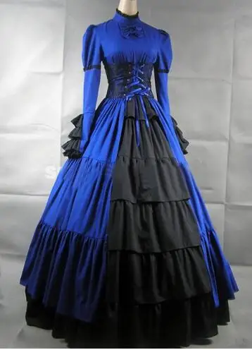 2015 новое Брендовое платье из хлопка/вискозы с длинными рукавами синяя Готическая