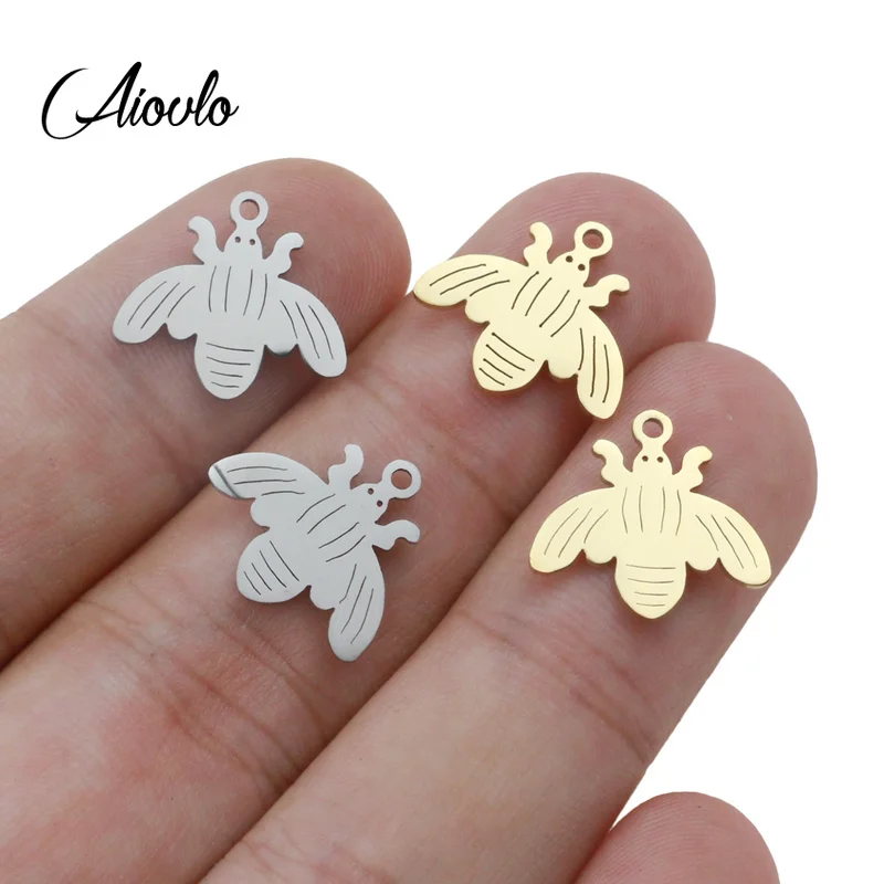 

Aiovlo 5pcs/lot Stainless Steel Small Bee Charms Bee Charms for DIY Jewelry Making Honey Bee Animal Charm Accessories Floating