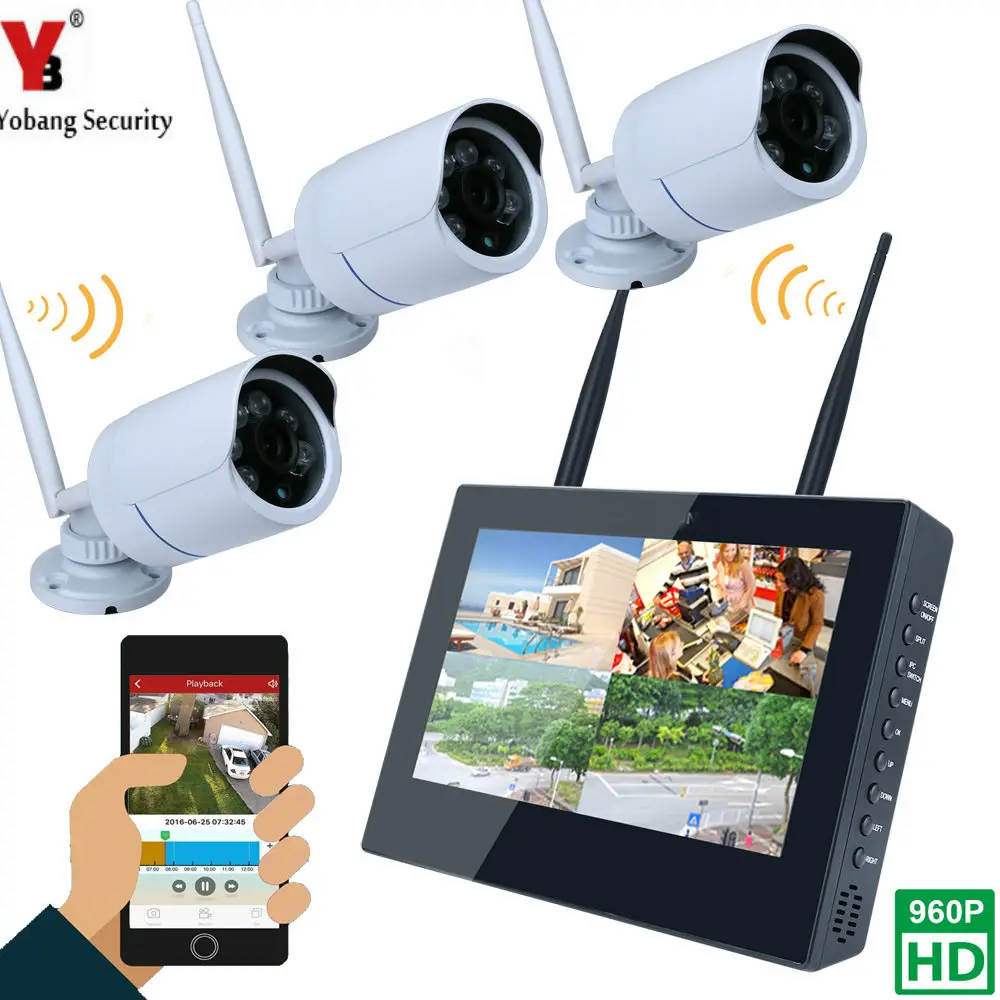 Yobangsecurity 10 дюймов Мониторы 4ch 960 P Wi Fi Беспроводной NVR Регистраторы безопасности с