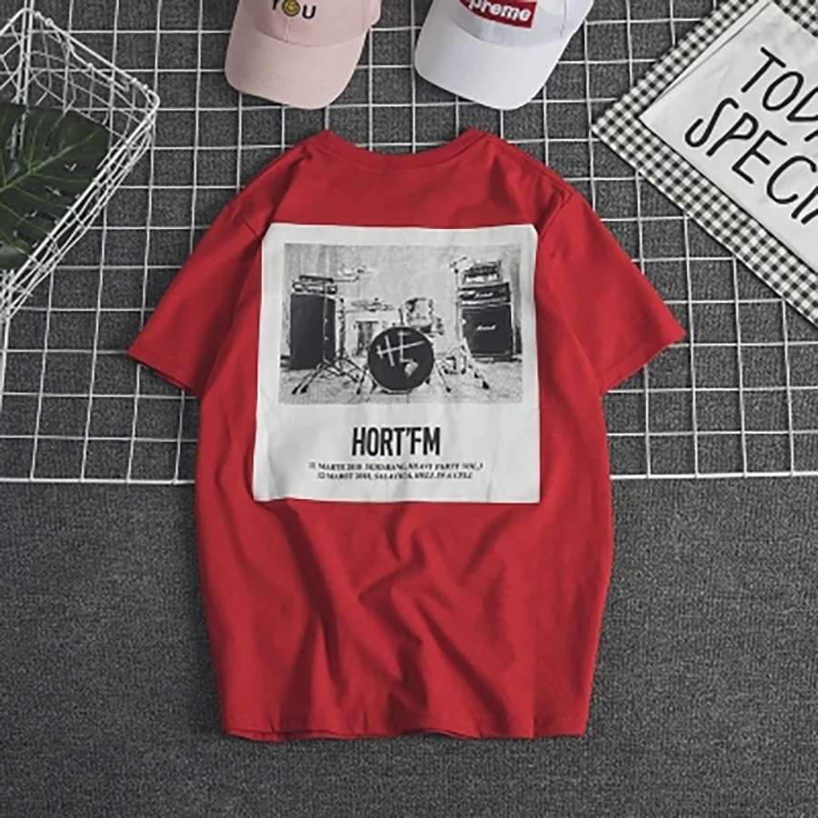 Oversize с принтом букв футболка для мужчин Забавный хлопок хип хоп Уличная черный