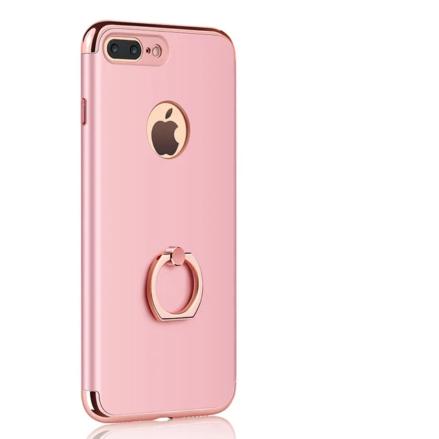 Розовый Чехол для iPhone 6 7 8 7 8 plus x xs xr xs max случай 3 в 1 противоударный чехол для телефона Роскошные с палец кольцо держатель - Цвет: Розовый
