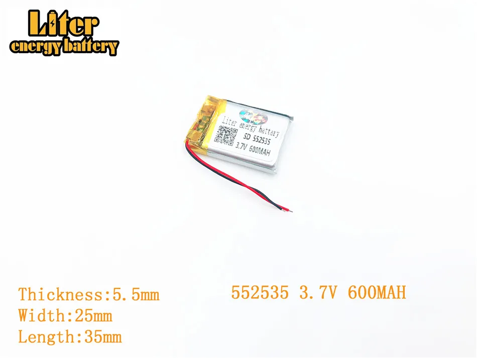Литровая батарея 3 7 V 600mAh 552535 вилка литиевая полимерная аккумуляторная для MP3 MP4 MP5