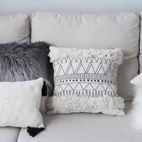 morocco cushion cover decorative pillow case nordic geometric white black lines tassels modern home office sofa chair decor