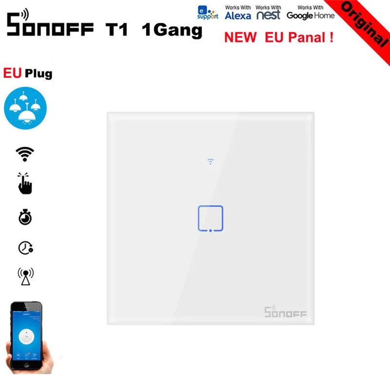 SONOFF T1 EU UK Plug 3 Gang/2 Gang/1 Gang TX WiFi переключатель настенная стеклянная панель