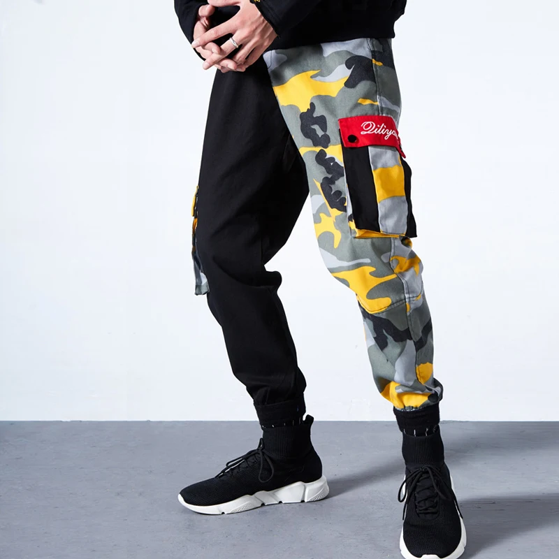Брюки шаровары в стиле хип хоп модные свободные камуфляжные черные|Повседневные