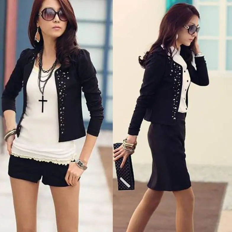 Супер модные крутые женские костюмы с длинным рукавом маленький жакет