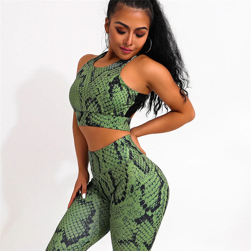 MAXIORILL Women Hot Sale Light Green Snake Pattern Suit Fashion Sexy Feet Pants biker shorts chandal mujer 2 piezas Y* | Женская одежда
