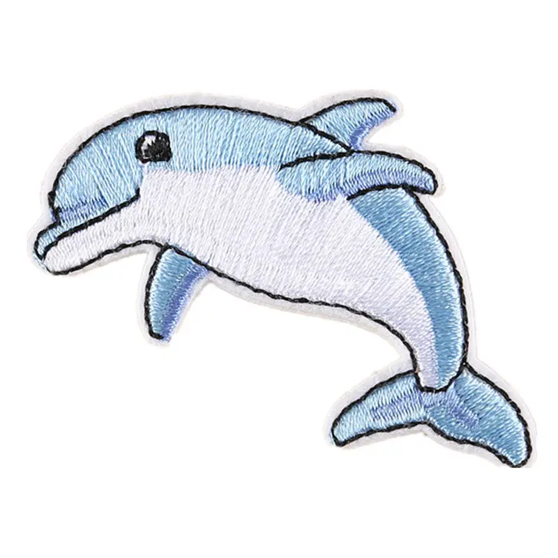 Вышитый утюжок на нашивках синий Дельфин морской значок с животным для сумки