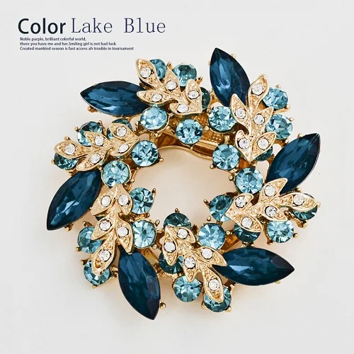 lake blue Винтажные кристаллы шелковый шарф с цветами броши женские булавки зажим Пряжка держать золотой цвет стразы брошь бижутерия в подарок на Рождество Femme - Окраска металла: lake blue