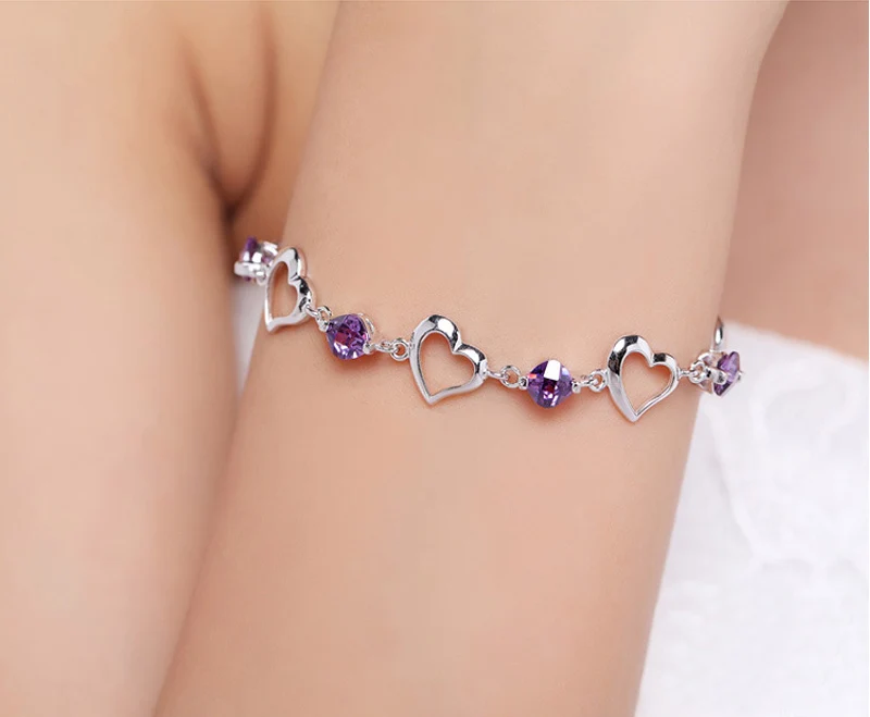Браслет из стерлингового серебра 925 пробы для женщин ювелирные изделия Сердце