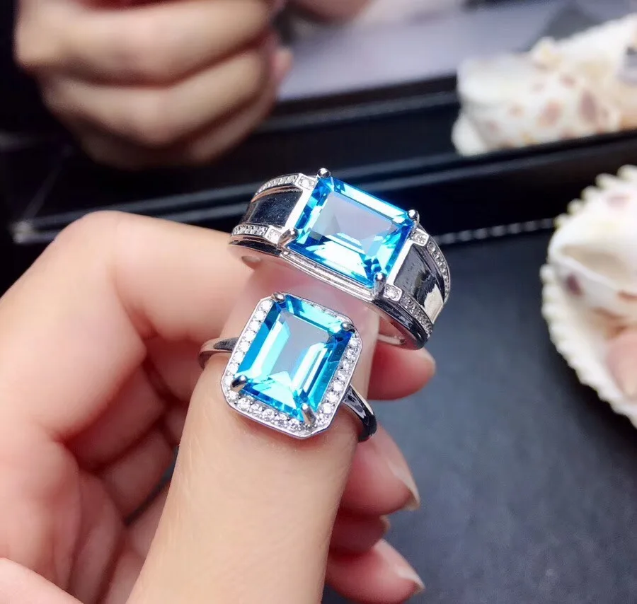 Пара колец из природного топаза Lover's кольцо 925 пробы Серебристый Высота