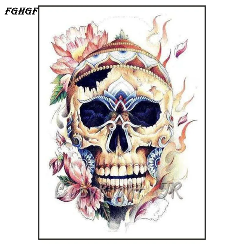 Fghgf череп Временные татуировки Стикеры Водонепроницаемый временные Средства