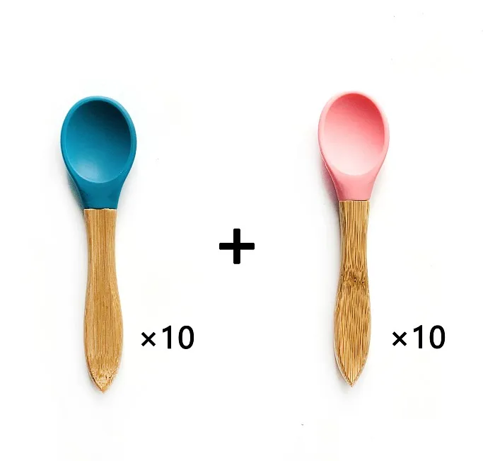 20pcs Spoon Горячие продажи кормления бамбуковые Силиконовые Детские тренировочные ложки с пластиной и чашей бамбуковая силиконовая присоска детская тарелка - Цвет: 20pcs Spoon