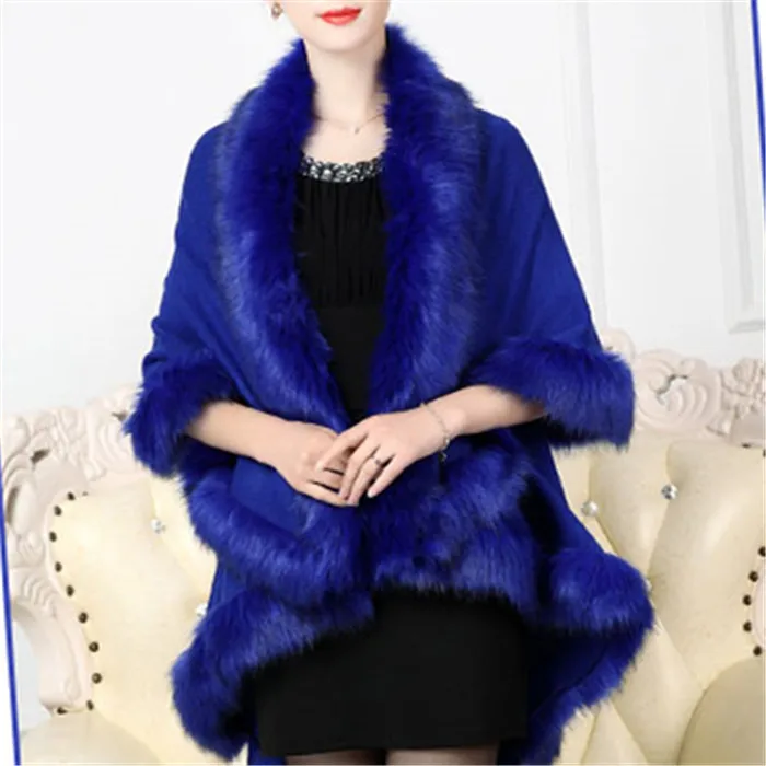 BLUE Laipelar, зимние теплые женские модные шарфы, искусственный Лисий мех, шарф, коричневые шали и накидки, женские дорожные однотонные пончо Laipelar - Цвет: BLUE