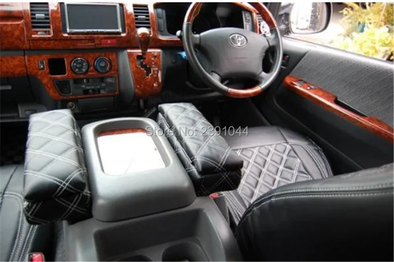 Два предмета(левый и правый) Hiace серии 200 с подлокотником для хранения(подлокотник) черный кожаный(белый/черный/красный стежок) подлокотник