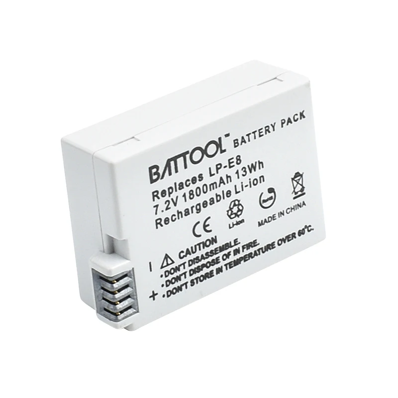 Battool 4 шт 7,2 V 1800 мА/ч, LP-E8 LP E8 Батарея пакет для Canon Rebel T2i T3i T4i T5i поцелуй X4 X5 EOS 550D 600D 650D 700D