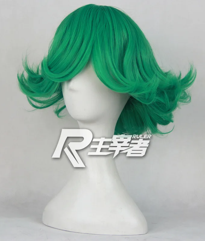 Аниме One Punch Man Senritsu no Tatsumaki зеленый кудрявый короткий стиль синтетические волосы