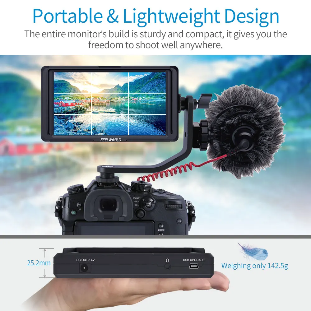 FEELWORLD F5 5 дюймов DSLR на камера полевой монитор маленький Full HD 1920x1080 ips видео фокус с 4K HDMI DC Выход наклона Arm