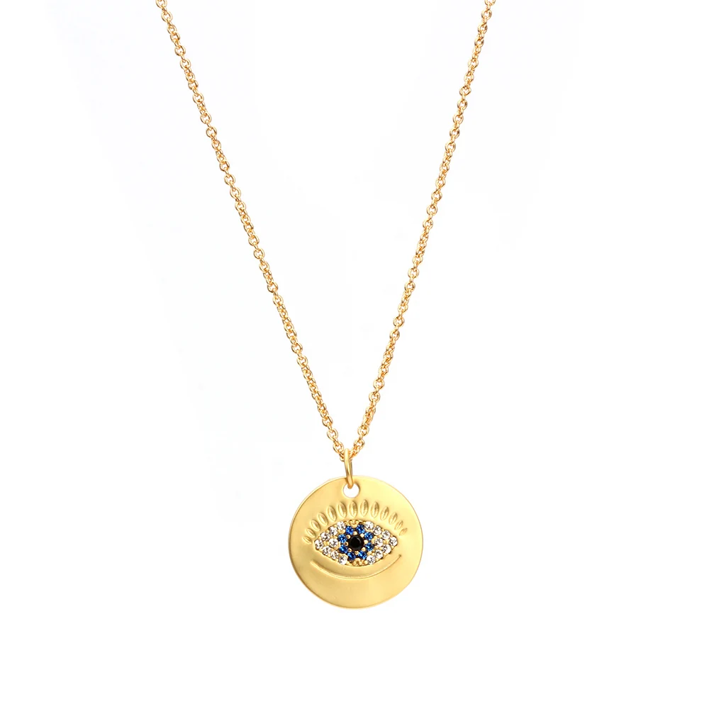 Gold Lucky Eye, Круглый зловещий глаз, подвеска, ожерелье, золото, серебро, цвет, длинная цепочка, микро проложенный Шарм, модное ювелирное изделие для женщин, EY6263 - Окраска металла: Gold