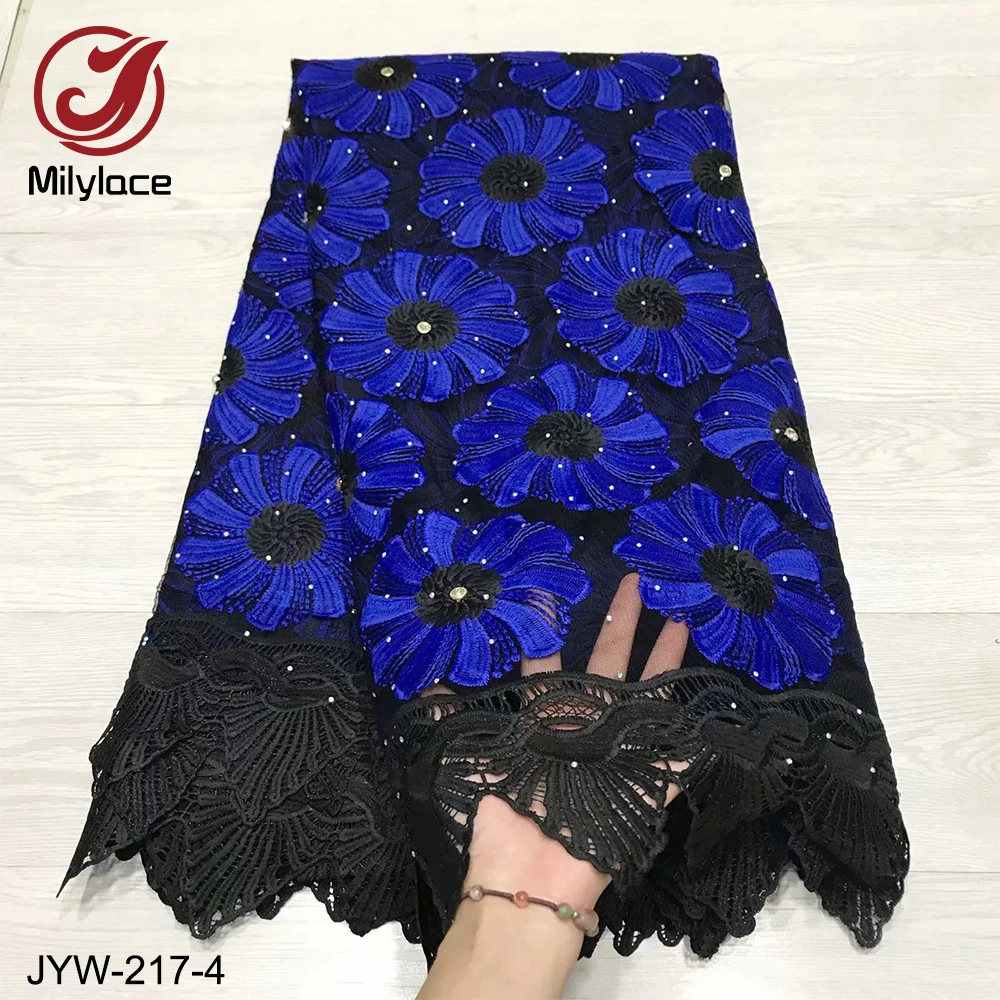 

African Tulle Lace Fabric with Stones and Flower Embroidery High Quality French Lace Fabric for Wedding Party Dressing JYW-217