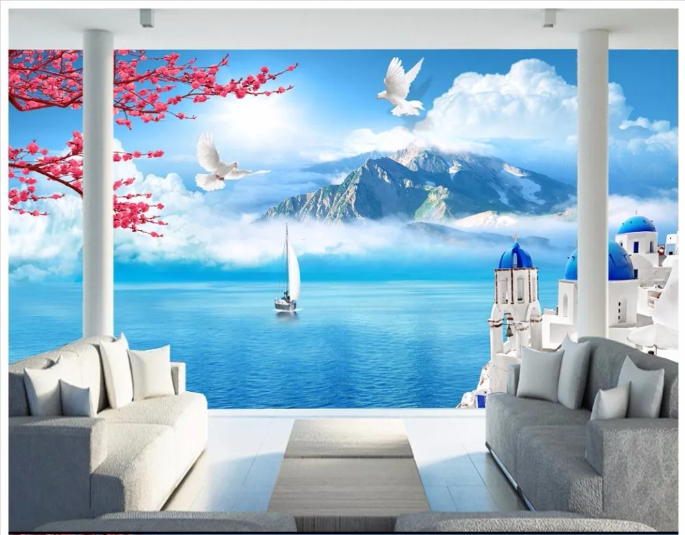 

Custom photo wallpaper 3d murals wallpapers Mediterranean mural Blue sky white clouds fresh 3D TV backdrop wall paper home decor
