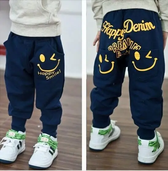 

2022 Autumn Children's Clothes Casual Smile Pockets Cotton Baby Boys Girls Harem Pants For Boys Girls Kids Long Trousers