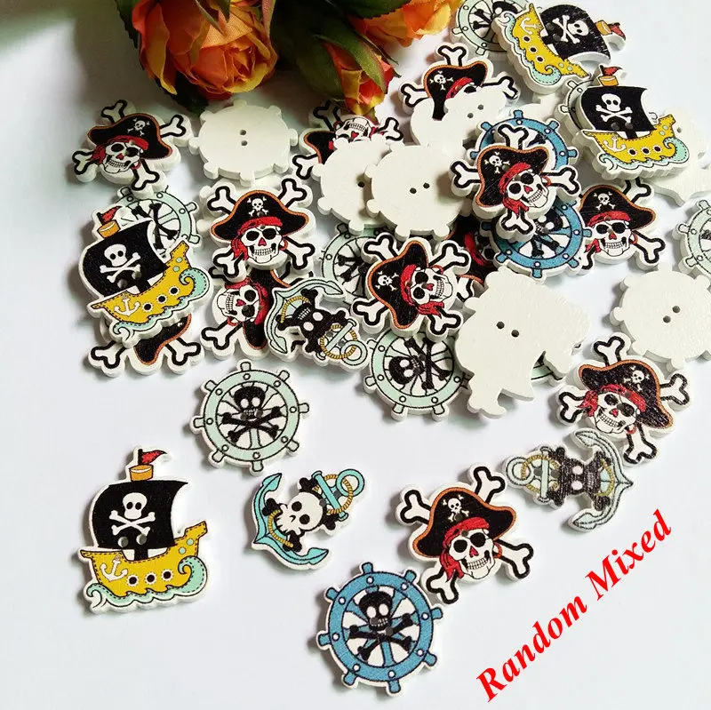 50pcs/pack Mixed High Quality Wood Sewing Buttons Scrapbooking 2 Holes Corsair Series Pattern Shape Clothing DIY Making | Дом и сад