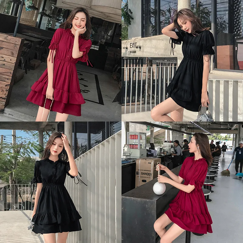 Летнее платье женская одежда 2020 корейское элегантное винтажные черные женские