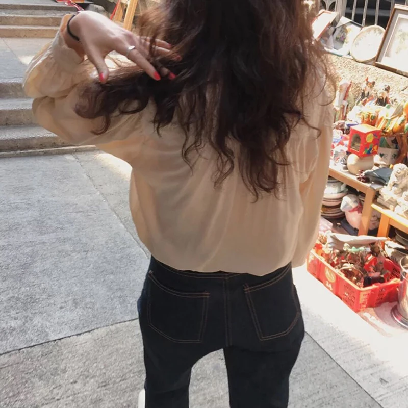 ARANSUE/2019 г. Корейская версия весенне летней милой кружевной рубашки с длинными