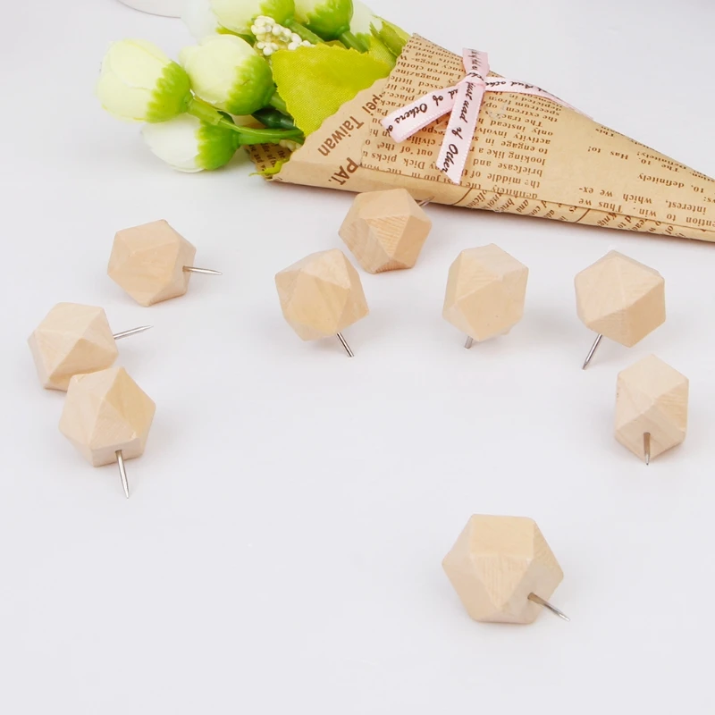 

9 Pcs Wooden Thumb Tack Rhombic Creative Decorative Drawing Push Pins Wood Head